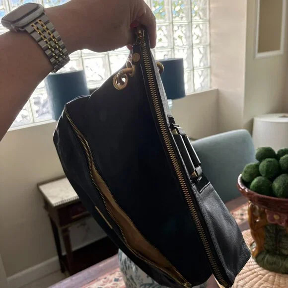 Jimmy Choo Black Leather Mave Foldover Clutch Carry Bag Authentic - Picture 12 of 17